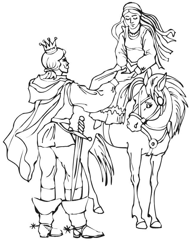 Princess coloring page prince princess horse