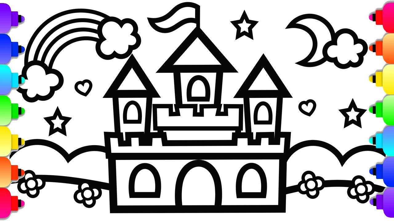 Glitter castle drawing and coloring ðððprincess castle coloring page easy step by step