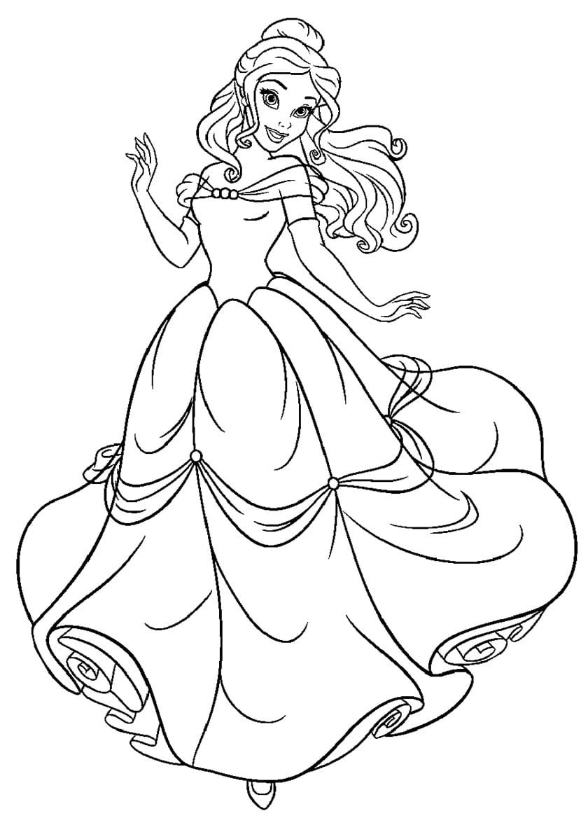 Belle the princess in the castle coloring page