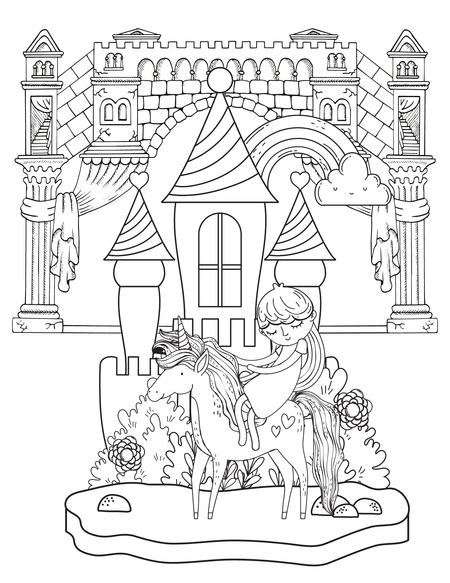 Free castle coloring pages for kids and adults