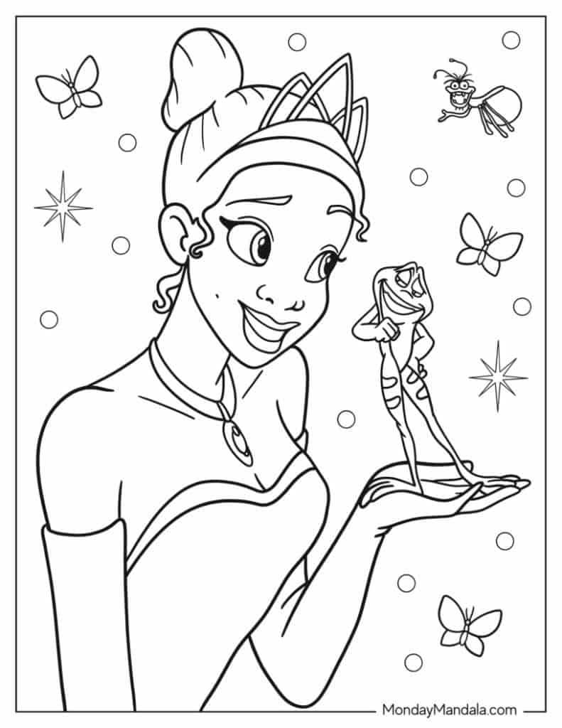 Princess the frog coloring pages free pdf printables