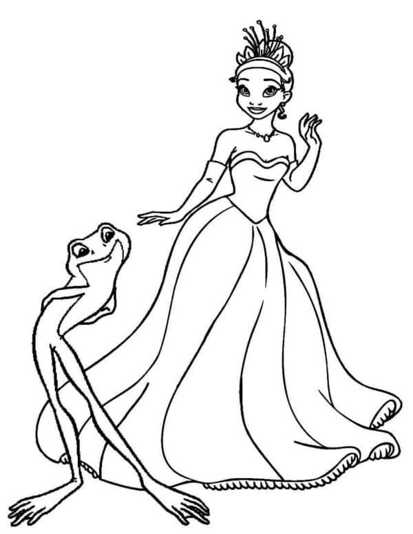 Drawing tiana and frog coloring page