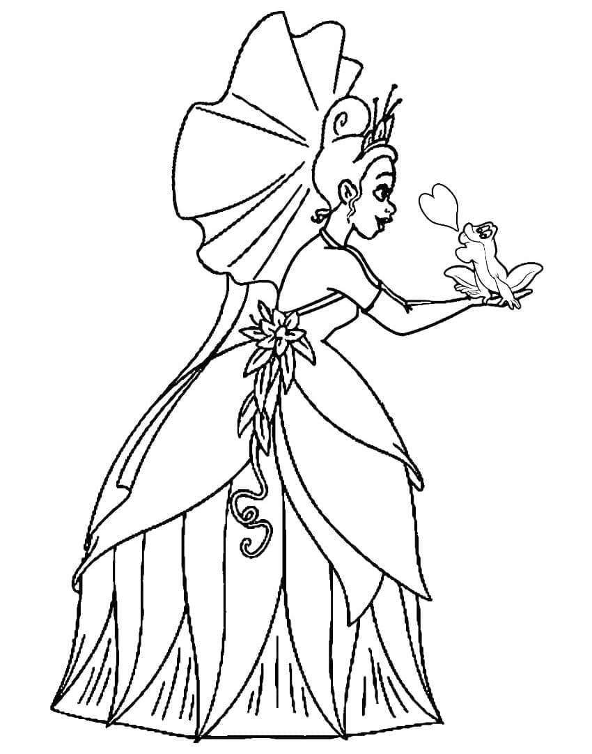 Princess tiana and frog coloring page