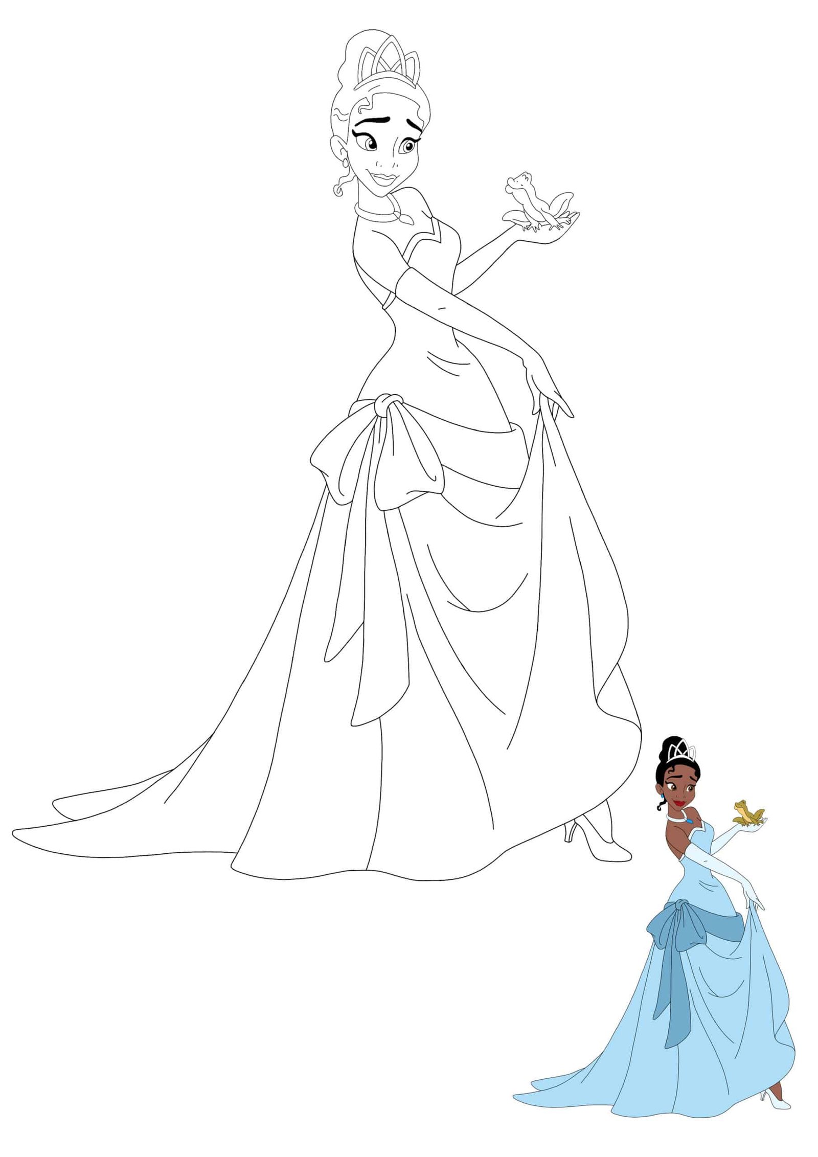 Princess tiana and prince naveen as a frog coloring pages