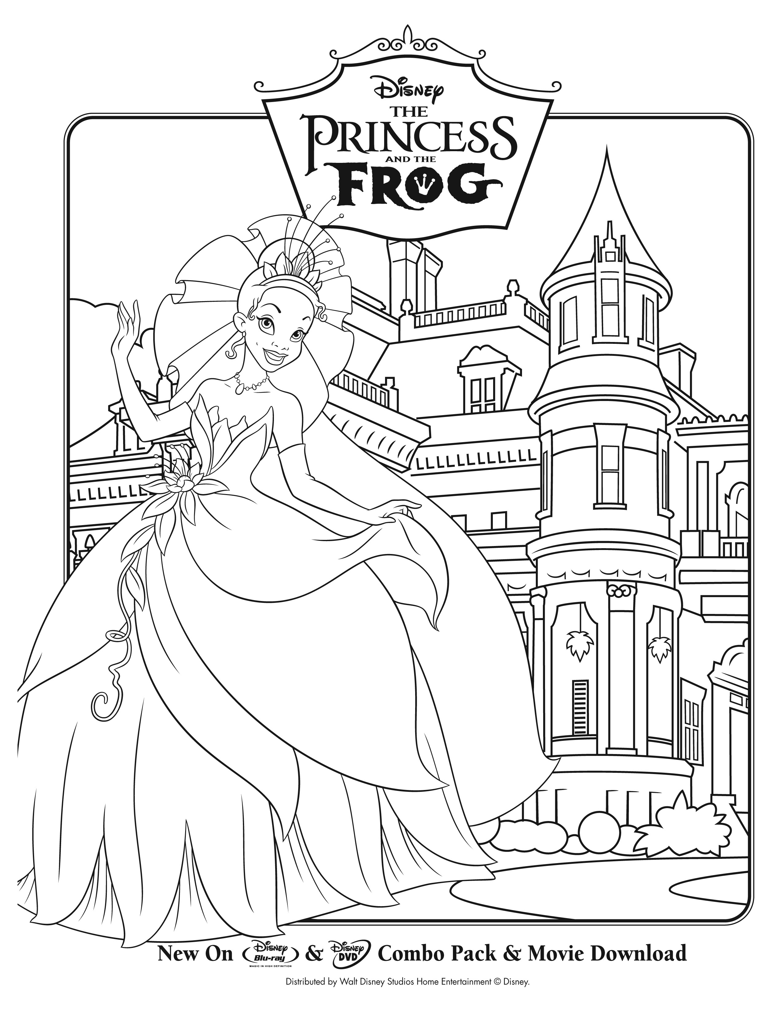 Image of the princess and the frog to print and color