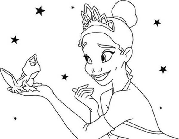 Coloring pages princess tiana talking to frog in princess and the frog coloring pages