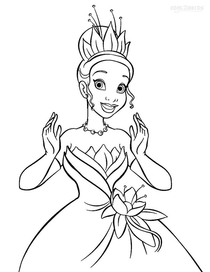 Printable princess tiana coloring pages for kids coolbkids disney princess coloring pages disney princess colors frog coloring pages