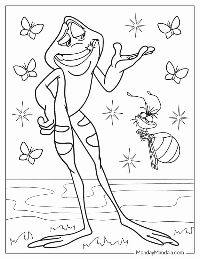 Princess the frog coloring pages free pdf printables