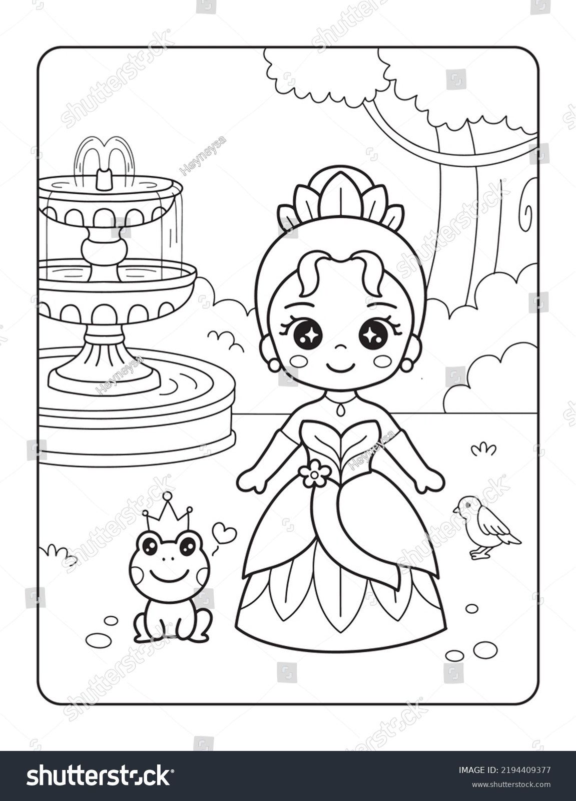 Beautiful princess frog printable coloring page stock vector royalty free