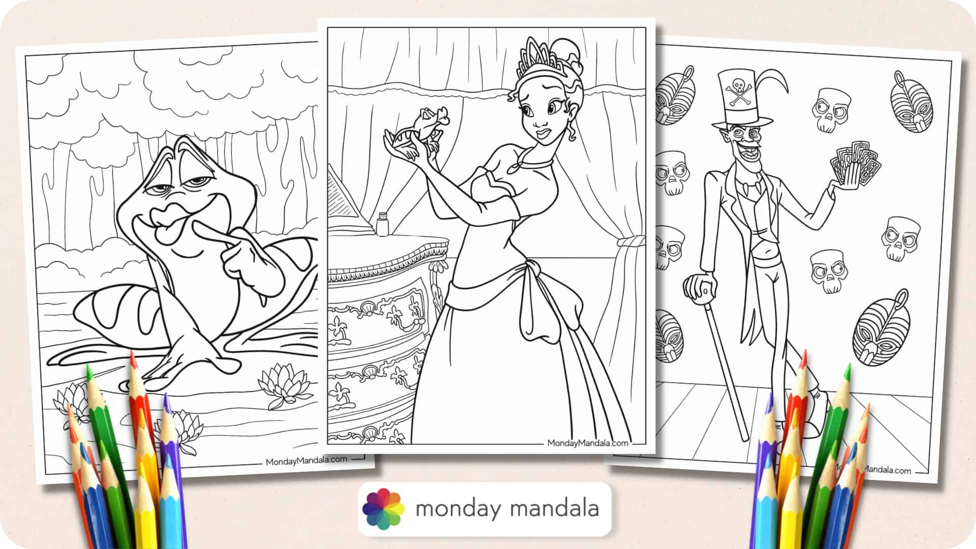 Princess the frog coloring pages free pdf printables