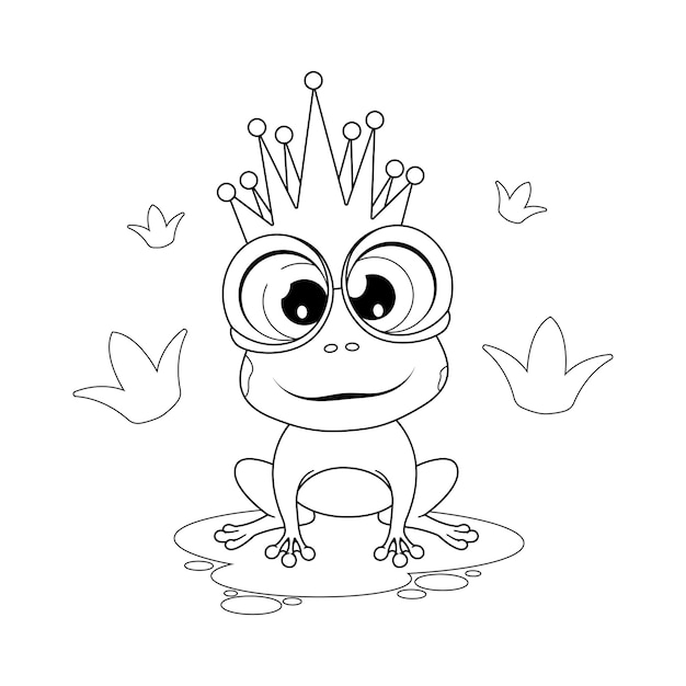 Premium vector coloring page funny frog princess with crown