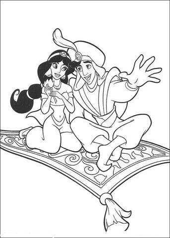 Aladdin and jasmine on the carpet coloring page free printable coloring pages