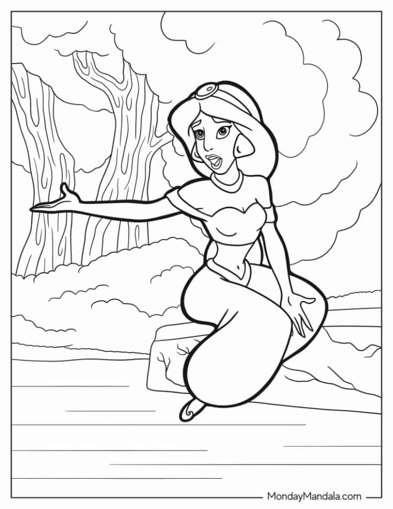 Aladdin jasmine coloring pages free pdf printables