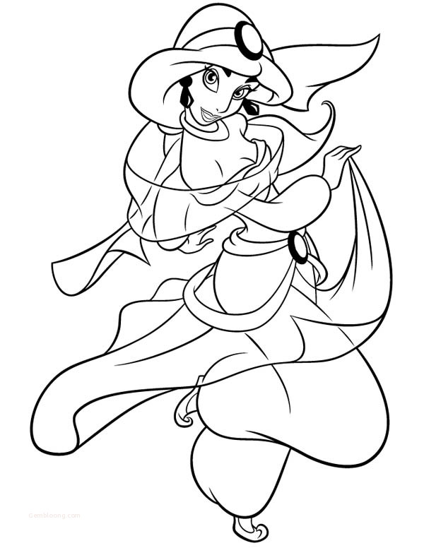 Coloring pages aladdin coloring pages beautiful cartoon princess jasmine coloring page