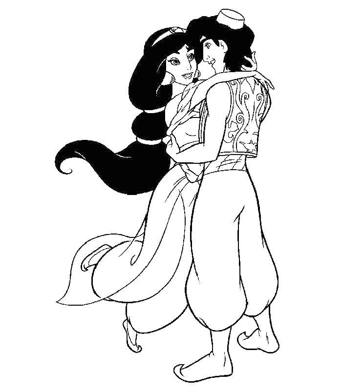 Online coloring pages coloring page aladdin and jasmine aladdin download print coloring page