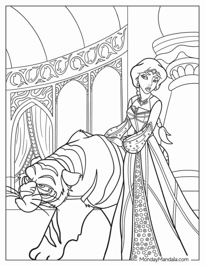 Aladdin jasmine coloring pages free pdf printables