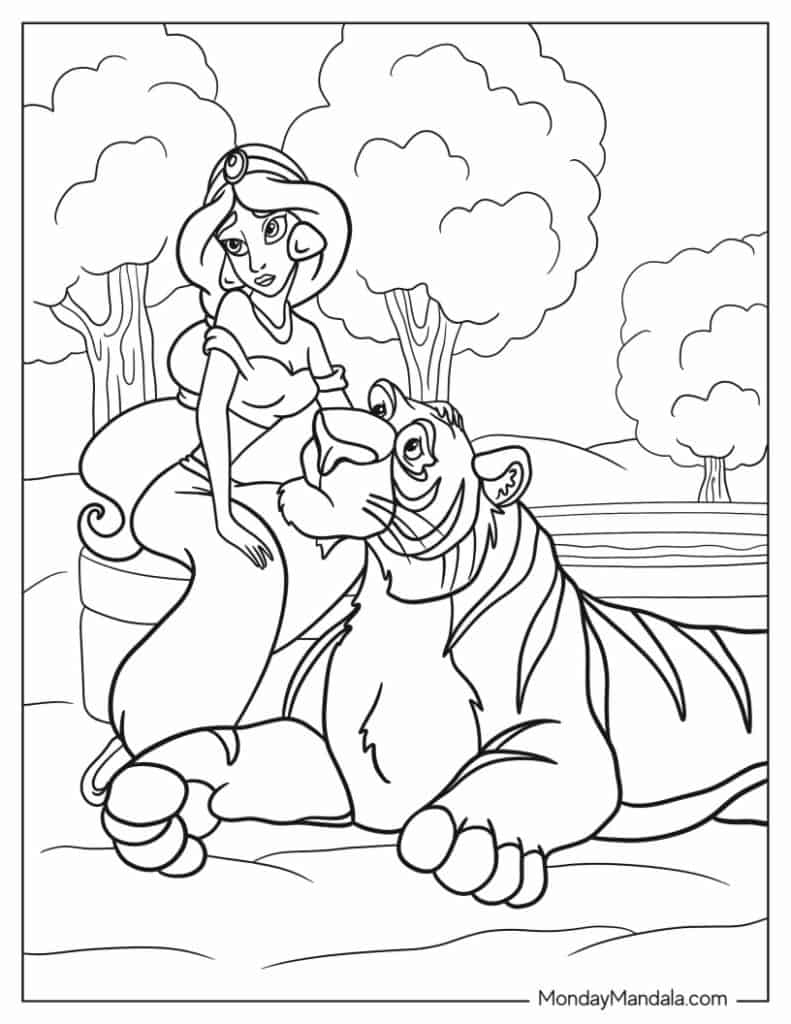 Aladdin jasmine coloring pages free pdf printables