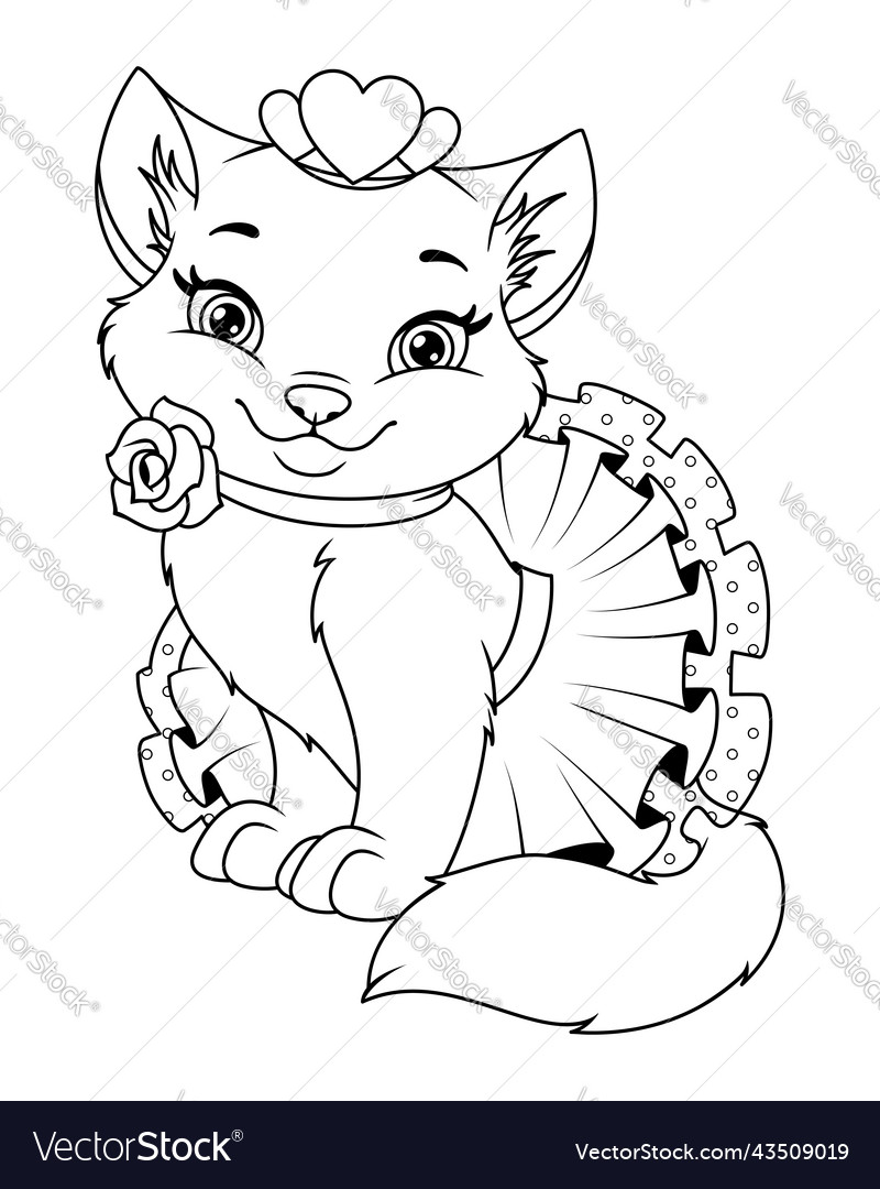 Cat princess coloring page royalty free vector image