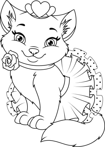 Cat princess coloring page stock illustration