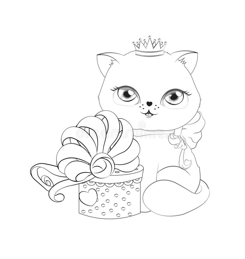 Princess cat with gift coloring book stock vector