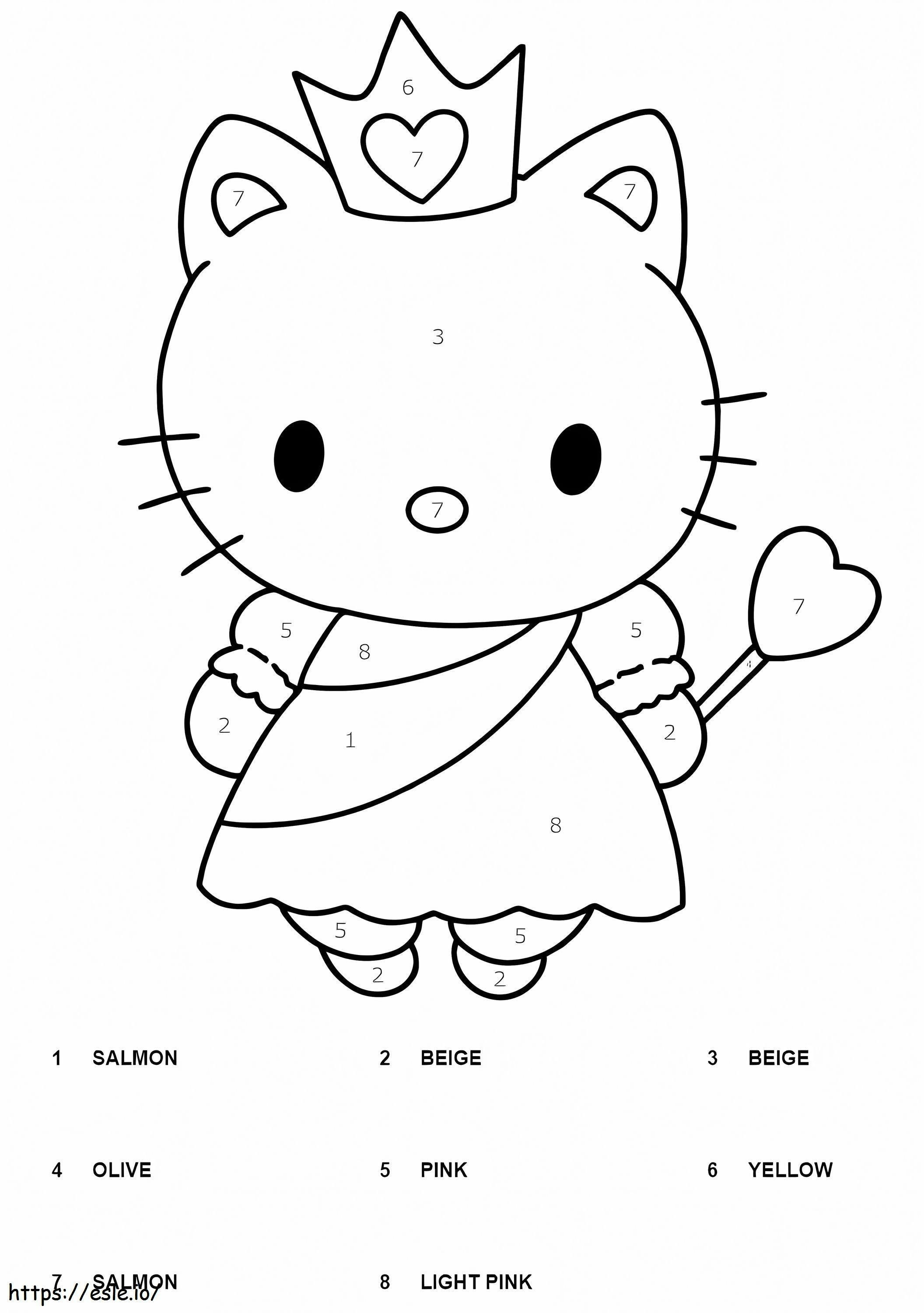 Princess hello kitty color by number coloring page