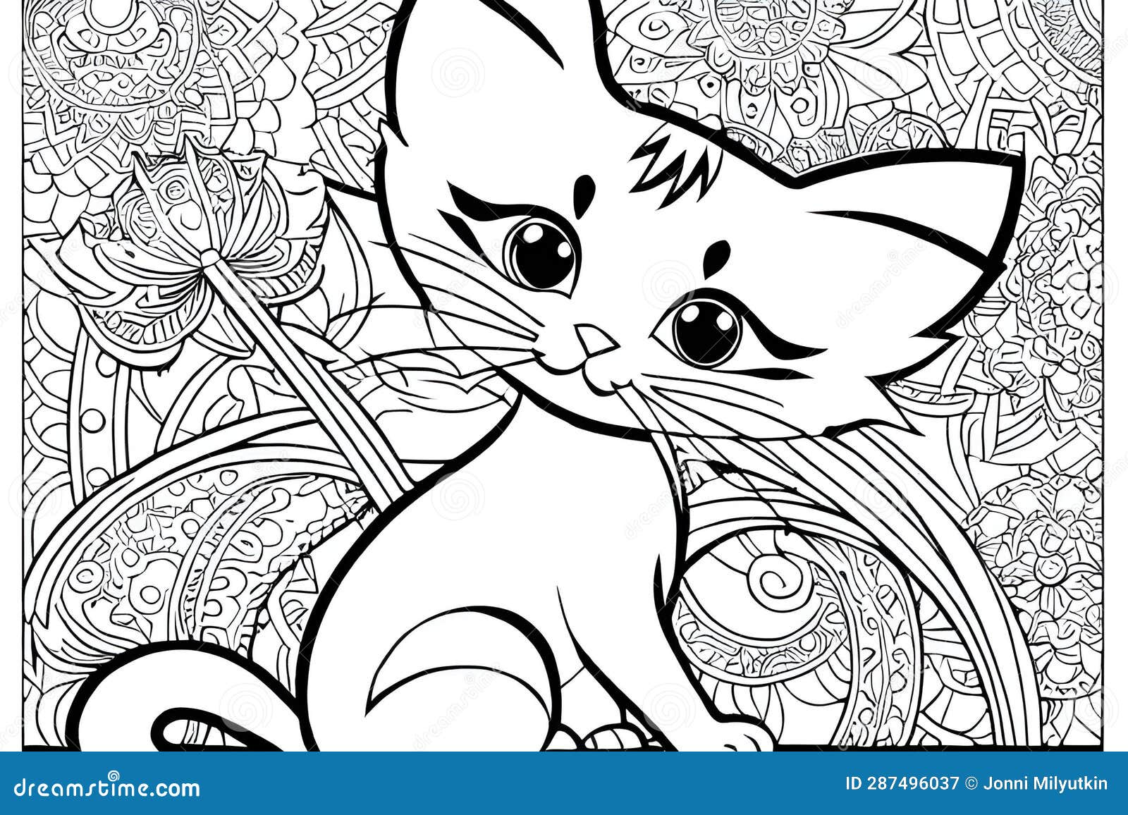 Cat kitty princess children cartoon coloring book pages clean drawing can be vectorized to illustration easily stock illustration