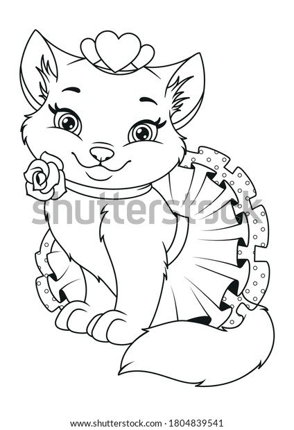 Cat princess coloring page black white stock vector royalty free