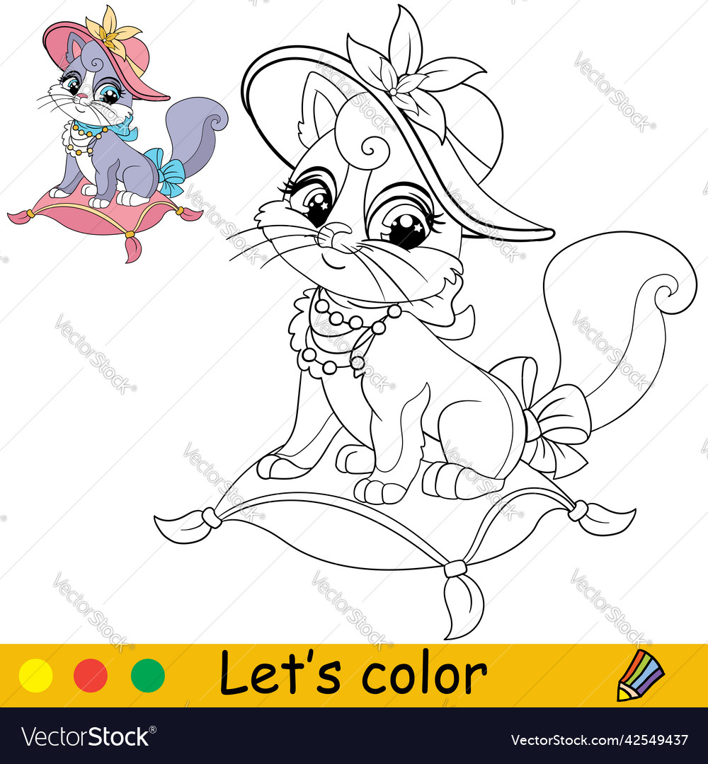 Cartoon cat in the hat coloring book page vector image