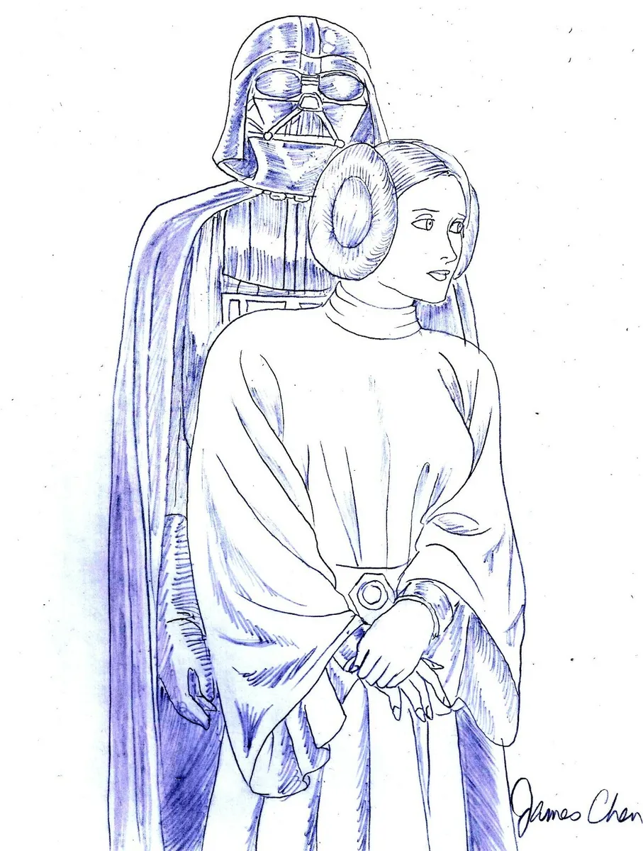 Star wars princess leia darth vader original ic art on cardstock