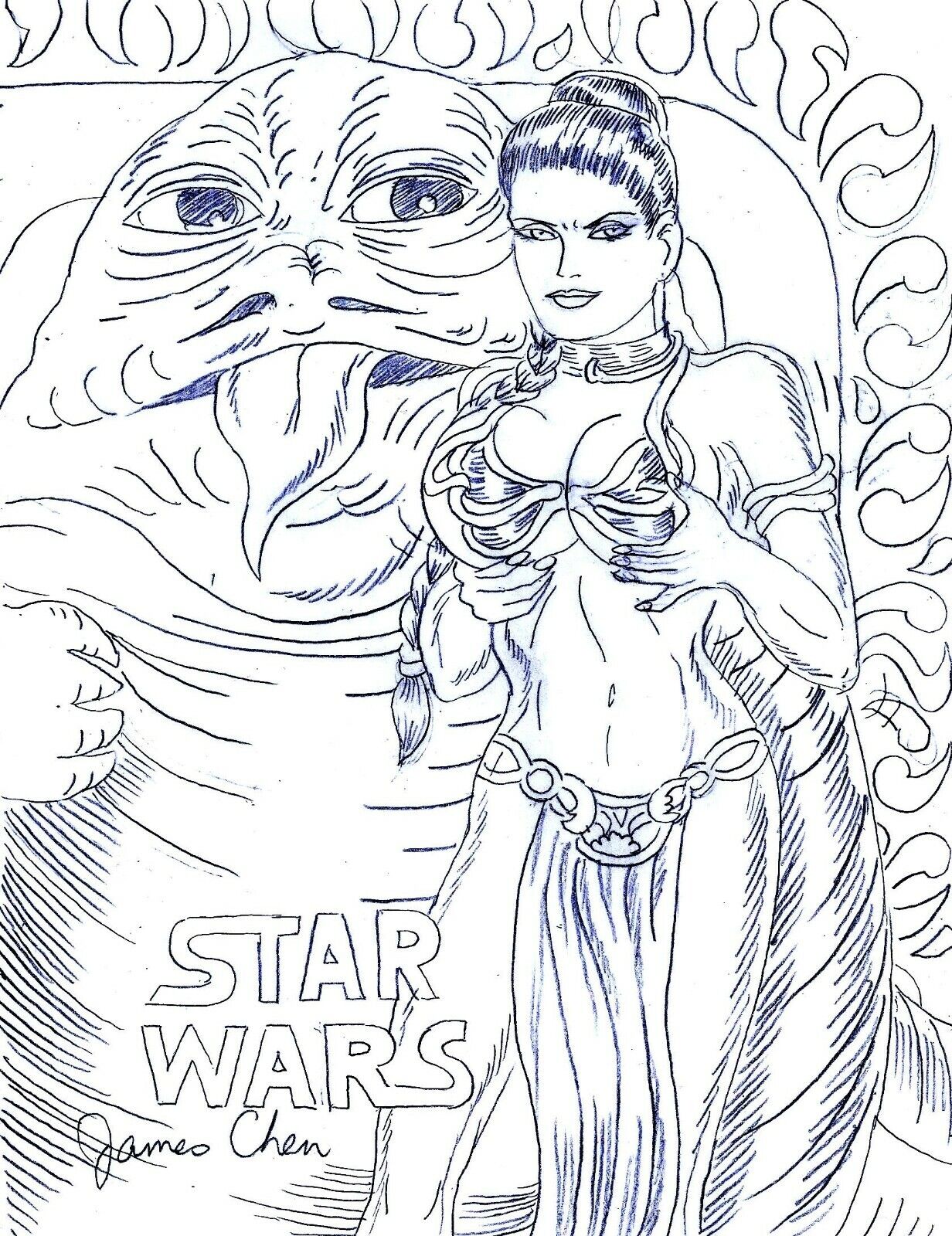 Star wars princess leia jabba the hutt original ic art