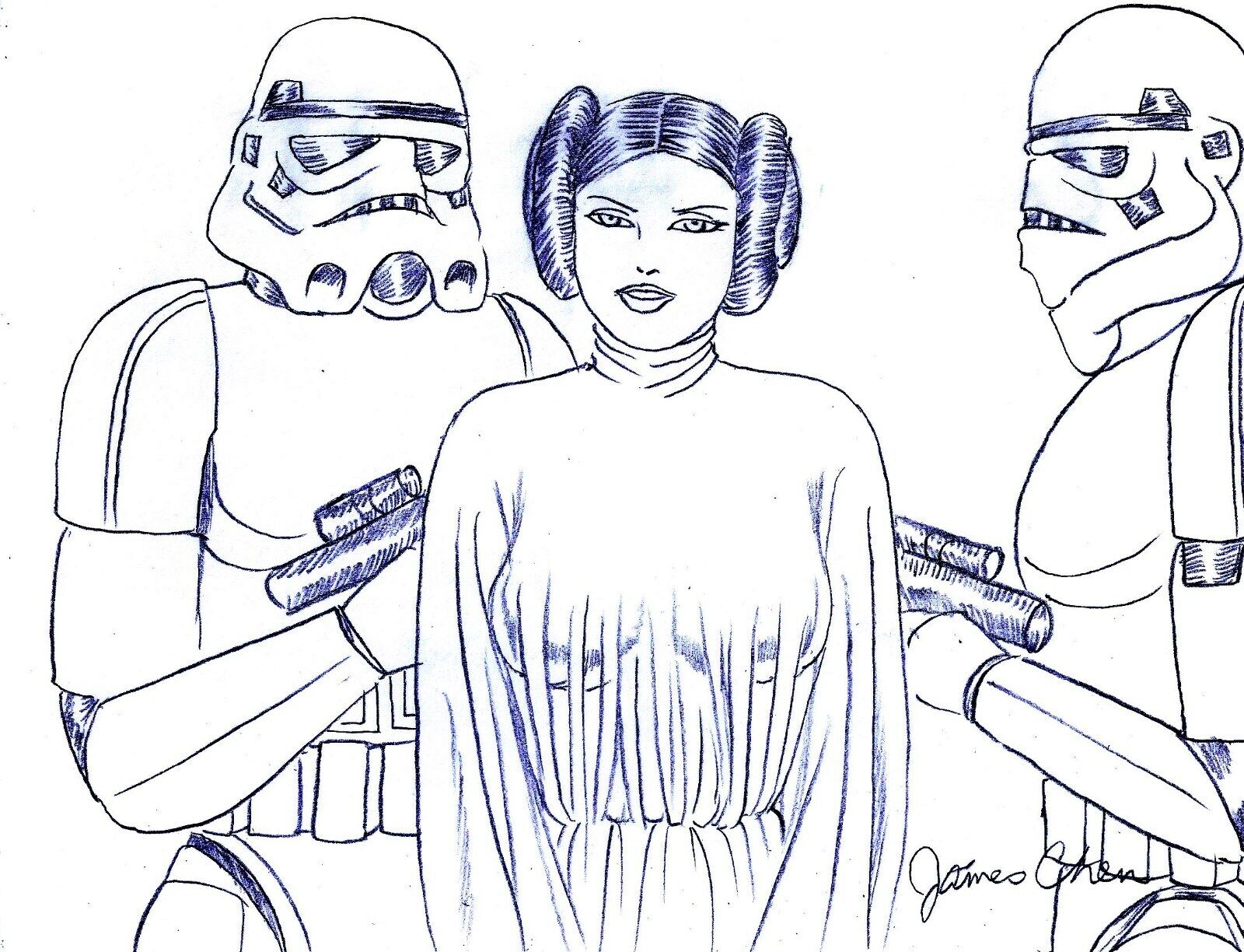 Star wars princess leia original comic art by comic artist james chen