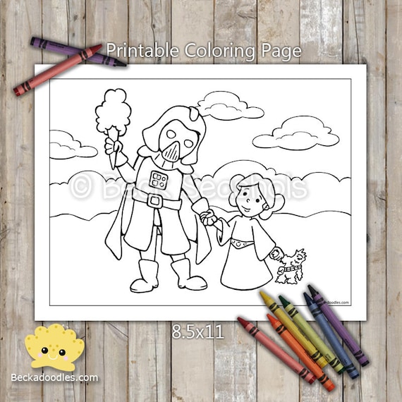 Printable space father daughter coloring page digital download hand