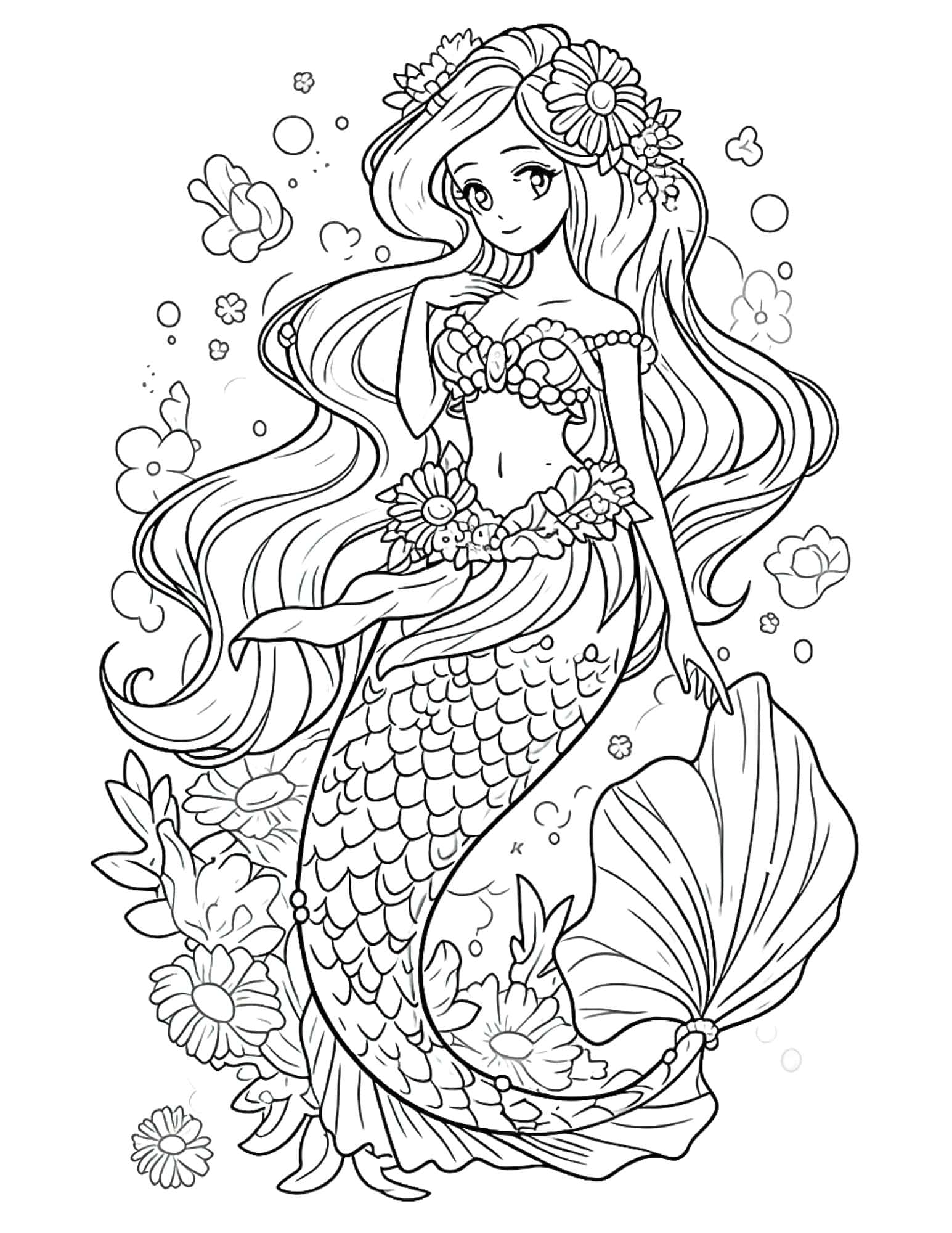 Mermaid coloring pages for kids and adults