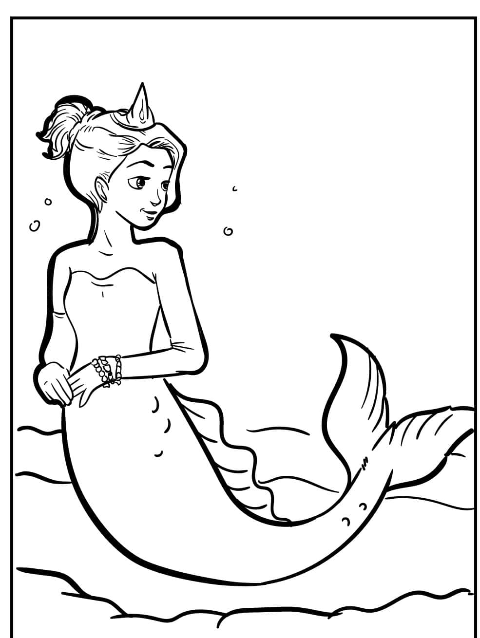 Download a mermaid coloring page with a princess