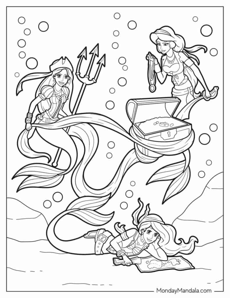 Mermaid coloring pages free pdf printables