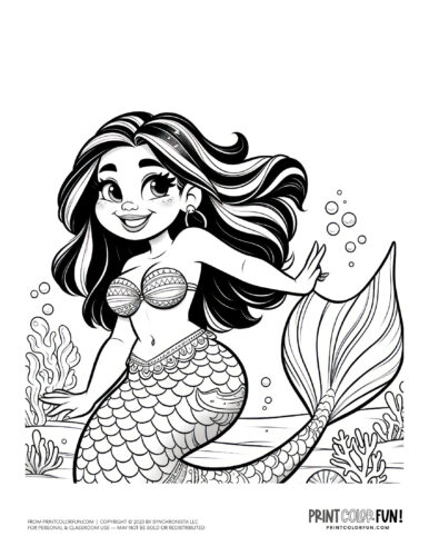 Mermaid coloring pages clipart images free fantasy printables