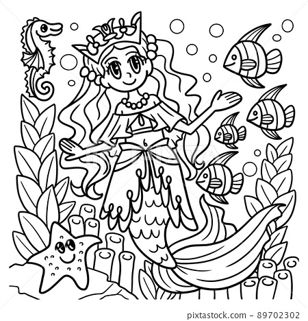 Mermaid princess coloring page for kids