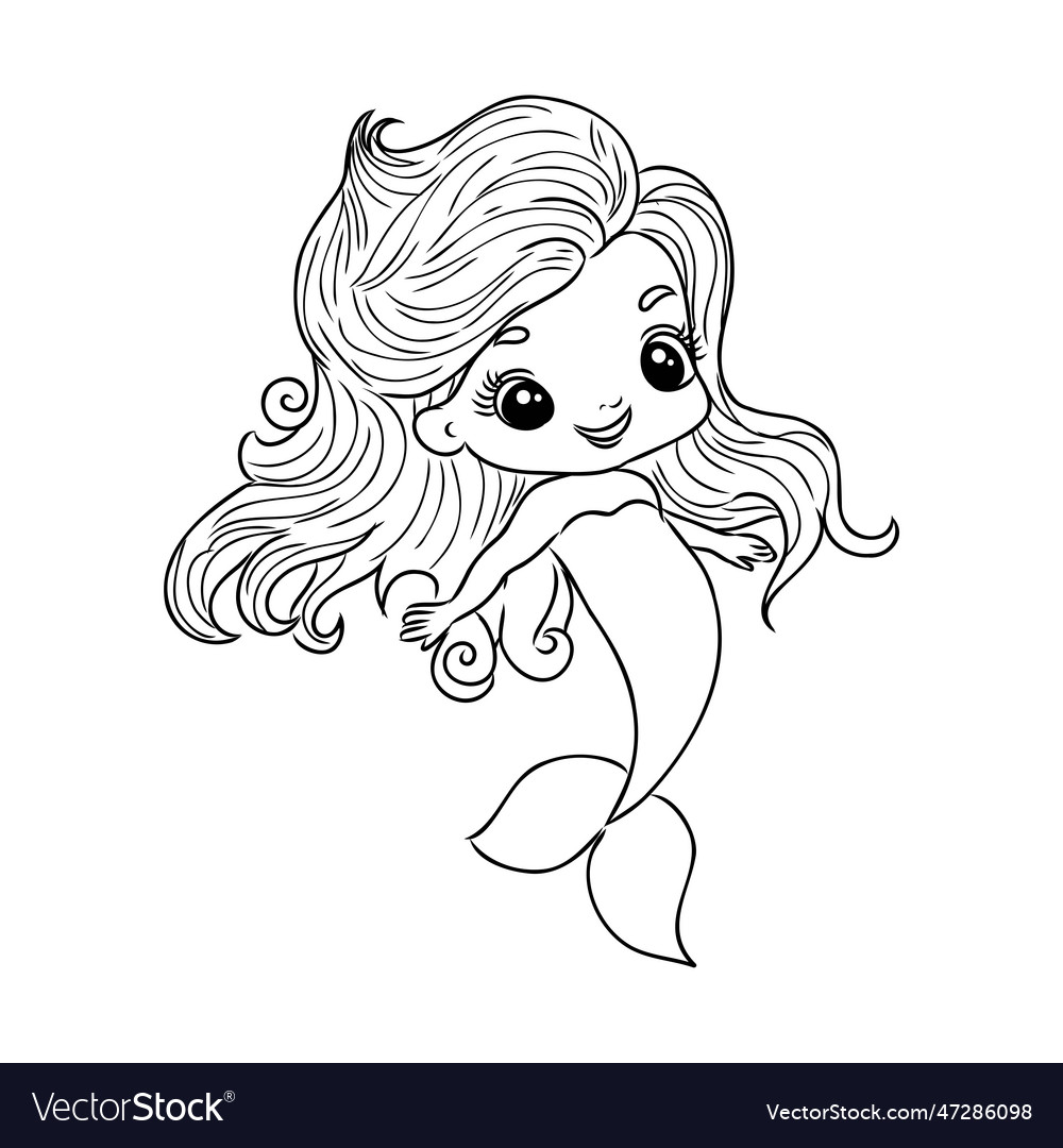 Little mermaid princess outline for coloring book vector image