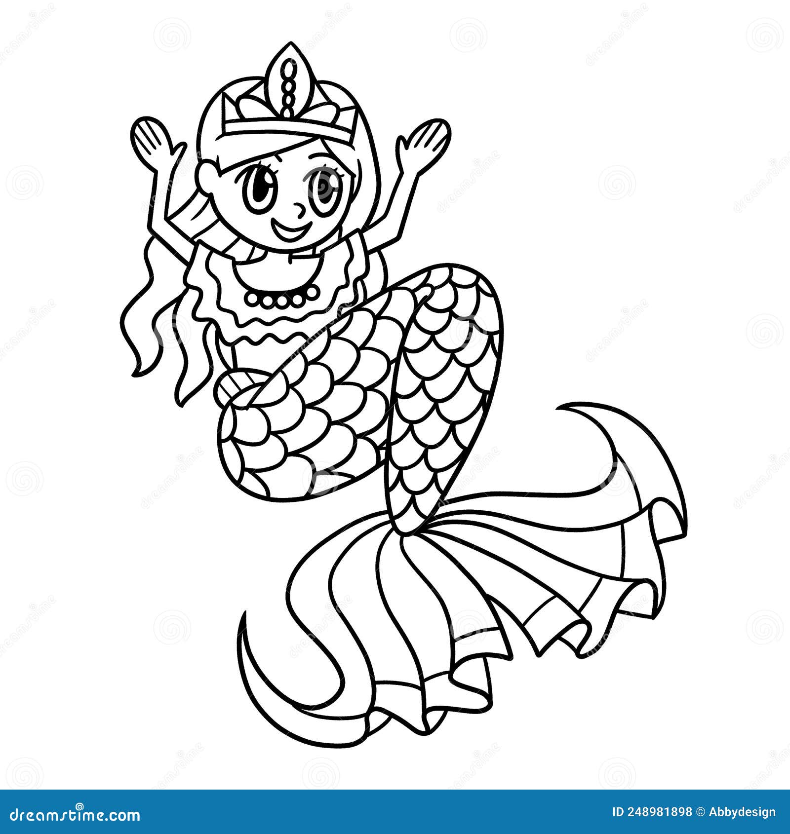 Mermaid crown princess isolated coloring page stock vector