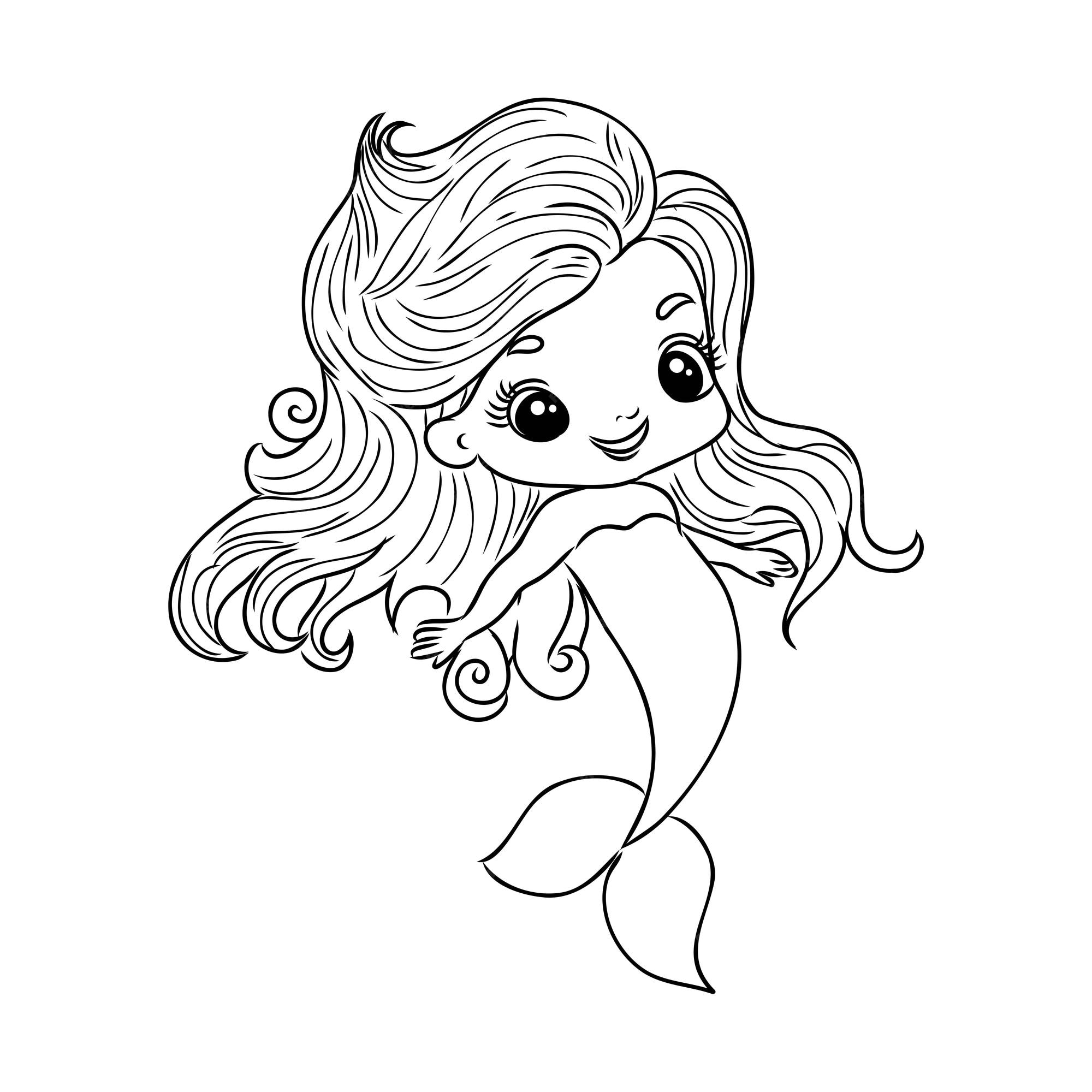 Premium vector little mermaid princess vector outline for coloring book