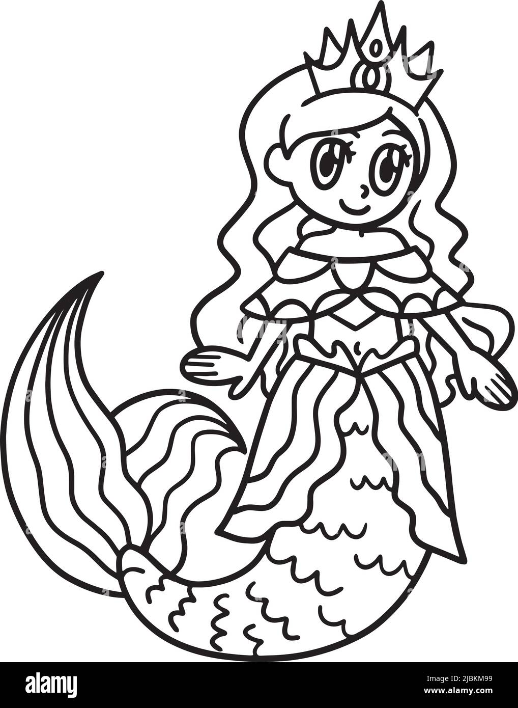 Princess mermaid isolated coloring page for kids stock vector image art