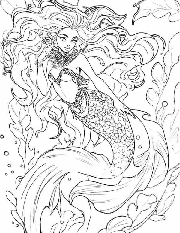 Mermaid coloring pages for kids and adults