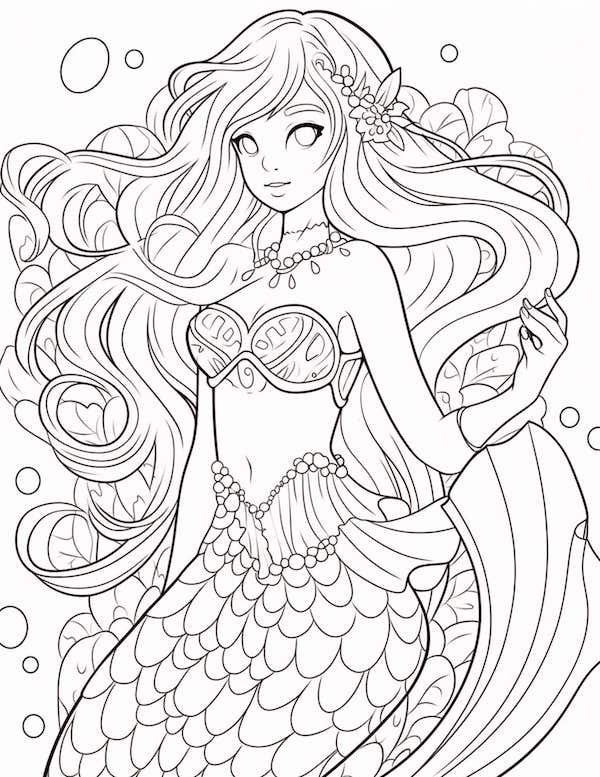 Mermaid coloring pages for kids and adults