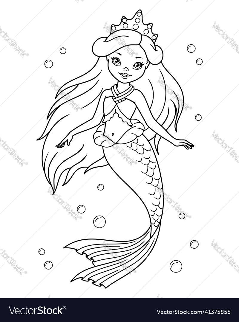 Princess mermaid coloring page royalty free vector image