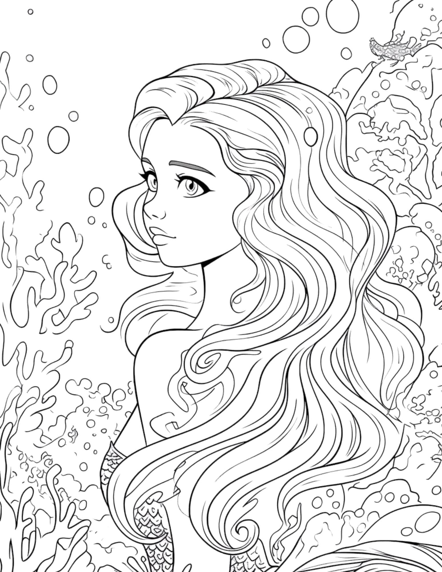 Mermaid coloring pages for kids and adults