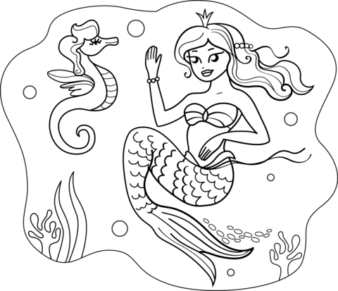 Mermaid princess coloring page free printable coloring pages