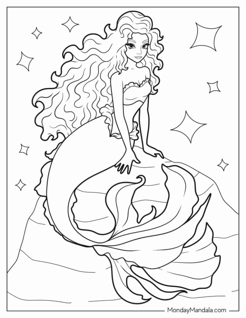 Mermaid coloring pages free pdf printables