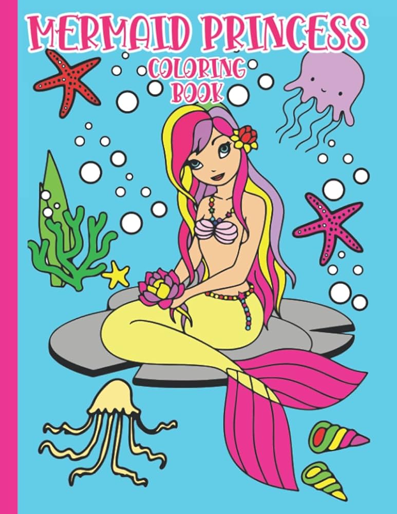 Princess mermaid coloring book coloring book for girls perfect party favor beautiful and smiling mermaids along with other sea creatures single side pages fun coloring for kids by junior mr big