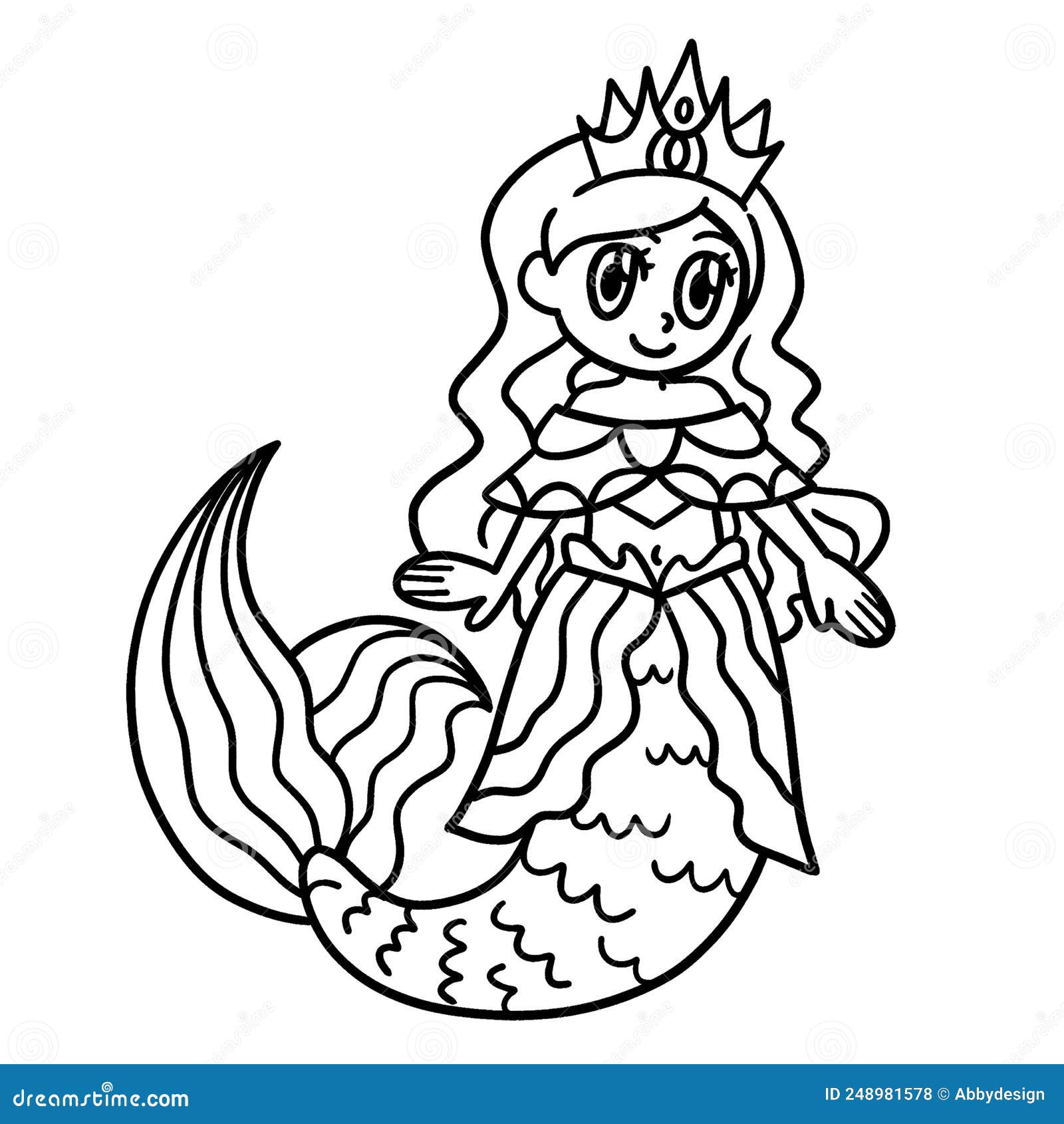 Princess mermaid isolated coloring page for kids stock vector