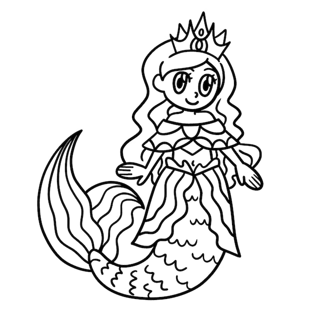 Premium vector princess mermaid isolated coloring page for kids